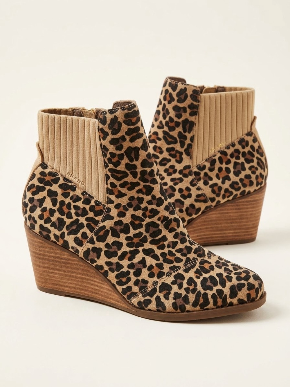 TOMS Sadie Leopard Suede Wedge Ankle Booties NWOB 7.5